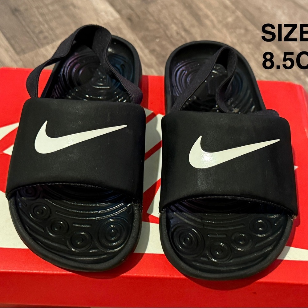 Nike Kids Black Slide Sandals with White Logo